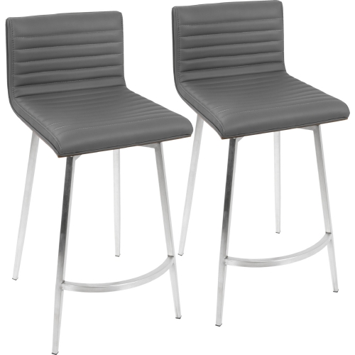 Mason Swivel 26" Counter Stool in Grey Leatherette, Walnut & Stainless (Set of 2)